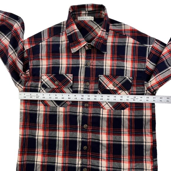 MNML Plaid Flannel Shirt Mens Small Double Pockets Button Up Outdoor Stretch - Picture 11 of 13